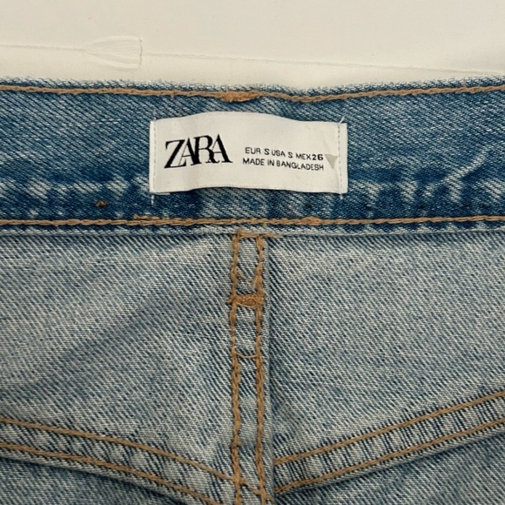 Zara Long Distressed Raw Hem High Waist Maxi Denim Jean Skirt Size Small - Picture 7 of 12